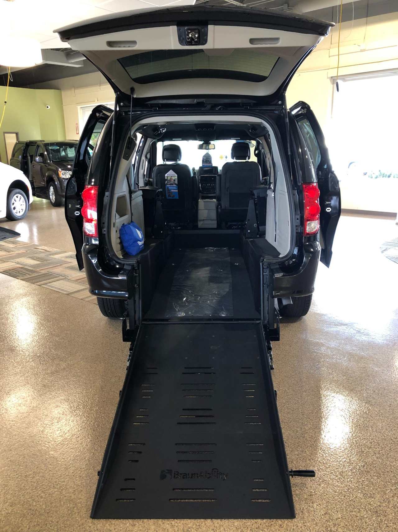2019 Black Onyx BraunAbility Dodge Grand Caravan SXT with Long Cut Manual Rear Entry Conversion