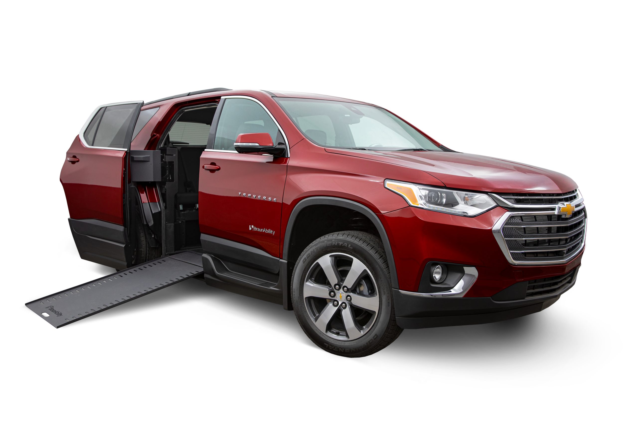 2023 Radiant Red Chevy Traverse 3LT with BraunAbility XI Conversion with Rubber
