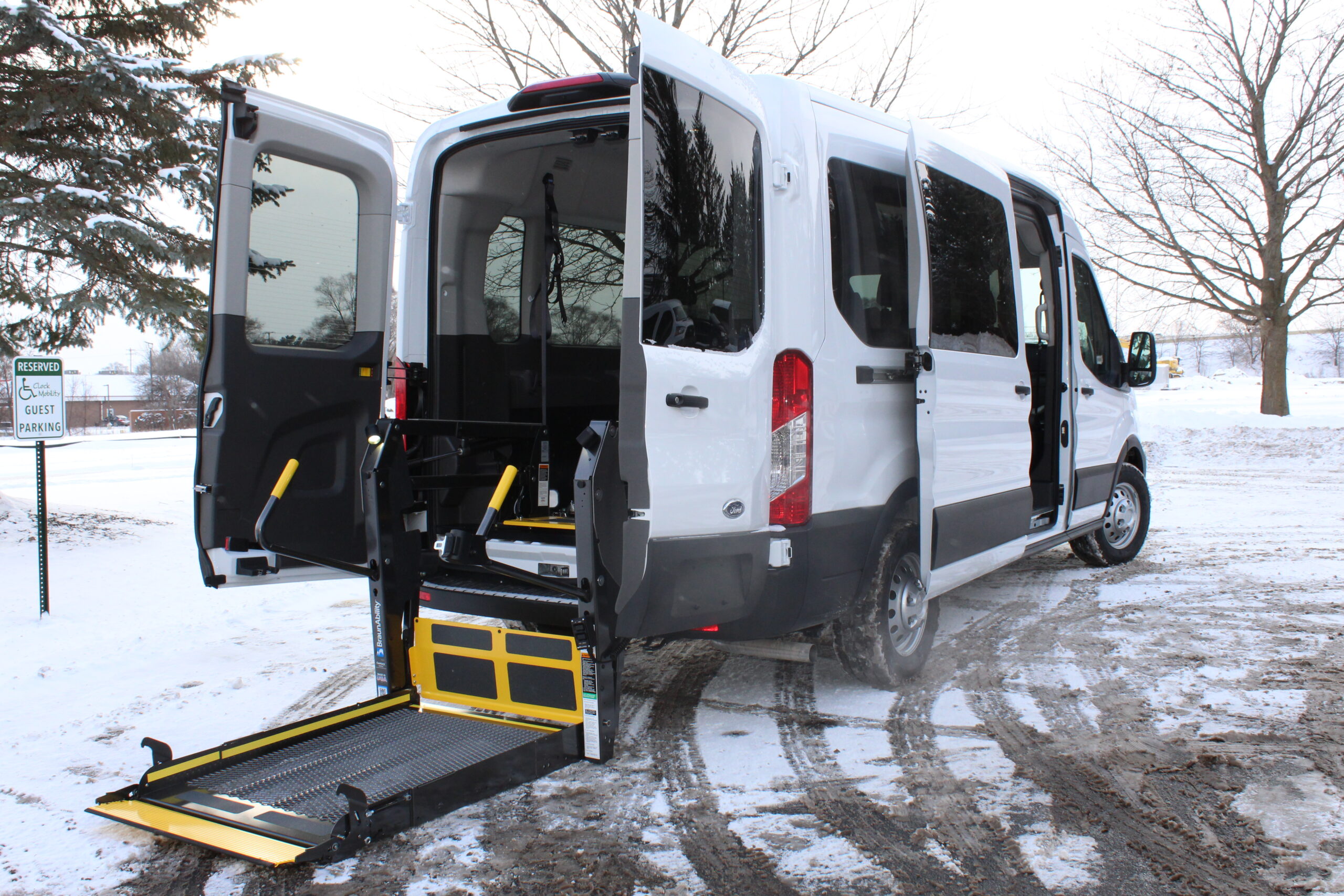 2024 Oxford White Ford Transit T350 MR XL AWD with BraunAbility Millennium Lift and Half Rear Entry Conversion