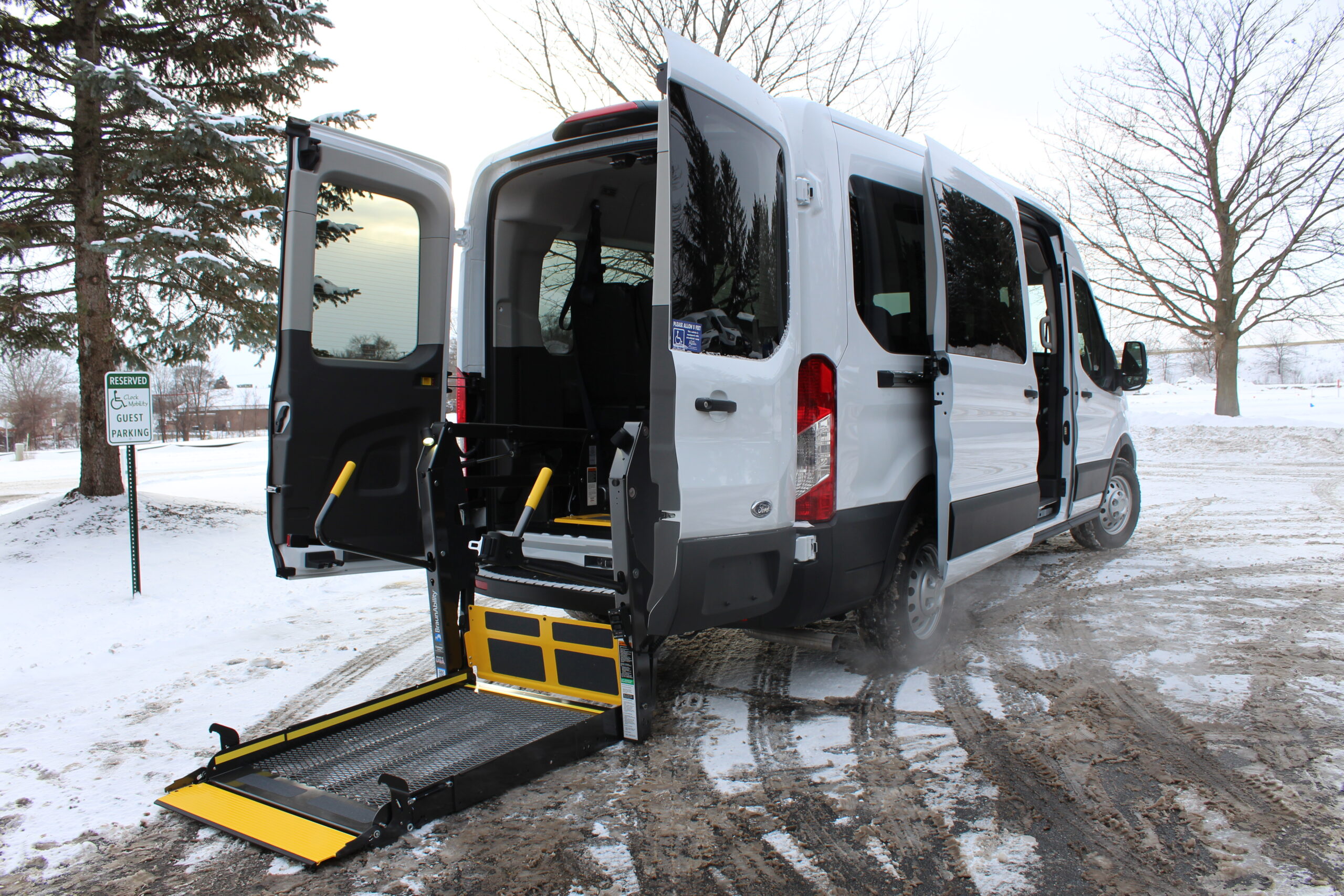 2024 Oxford White Ford Transit T350 MR XL AWD with BraunAbility Millennium Lift and Full Rear Entry Conversion